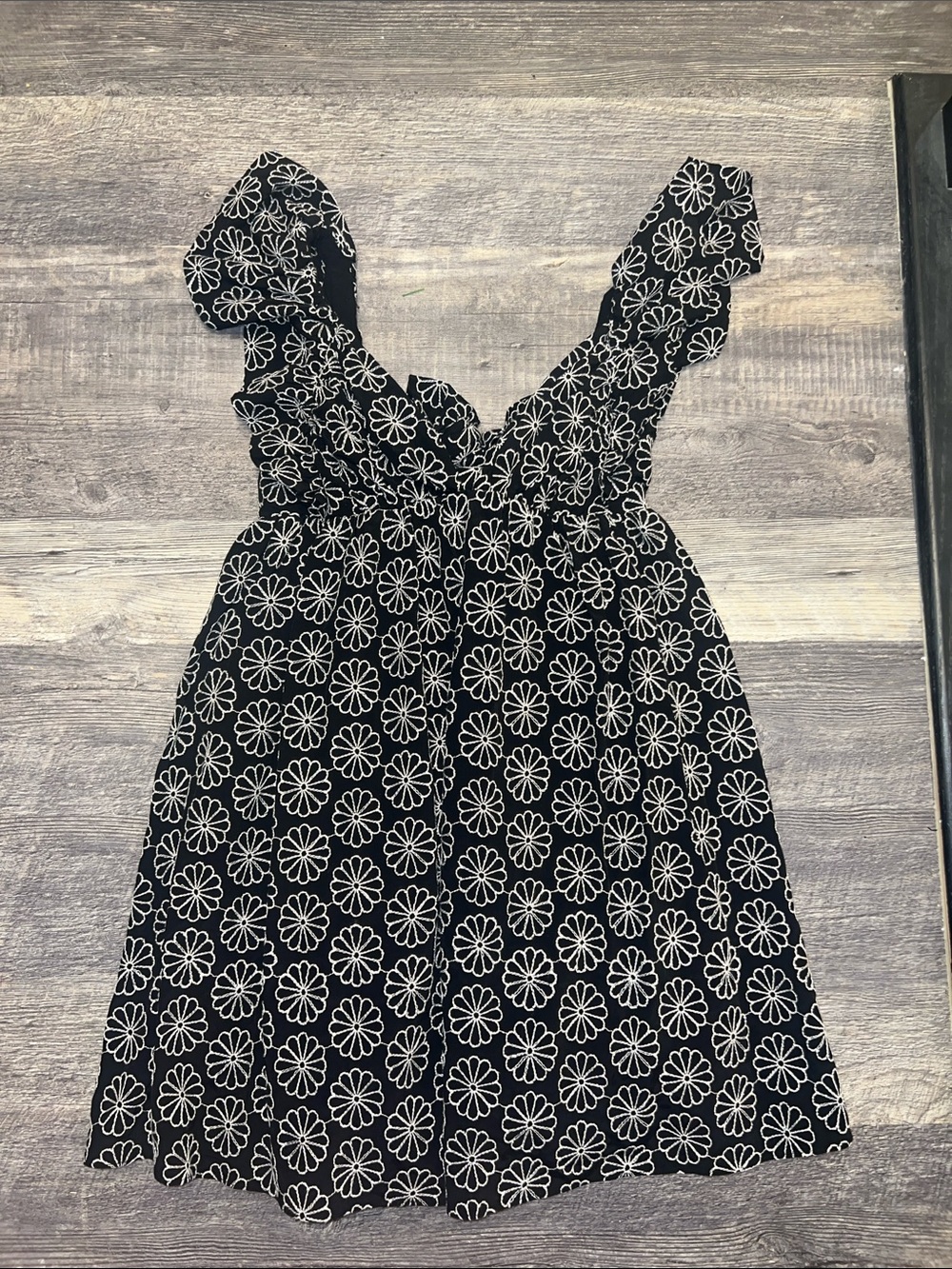 VICI Floral Ruffle Tie Back Mini Dress Black White Size Large